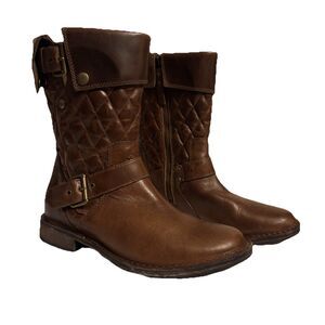 Women’s UGG Quilted Leather Sheepskin Mid Calf Conor Moto Boot Size 6.5